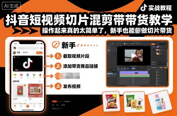 抖音短视频切片混剪带货教学,操作起来真的太简单了,新手也能做切片带货-七七项目网