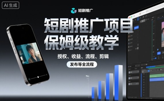 短剧推广项目保姆级教学,授权、收益、流程、剪辑,发布等全流程-七七项目网