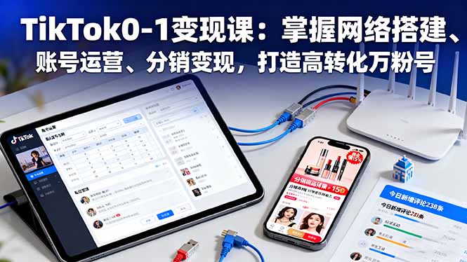 TikTok0-1变现课:掌握网络搭建、账号运营、分销变现,打造高转化万粉号-七七项目网