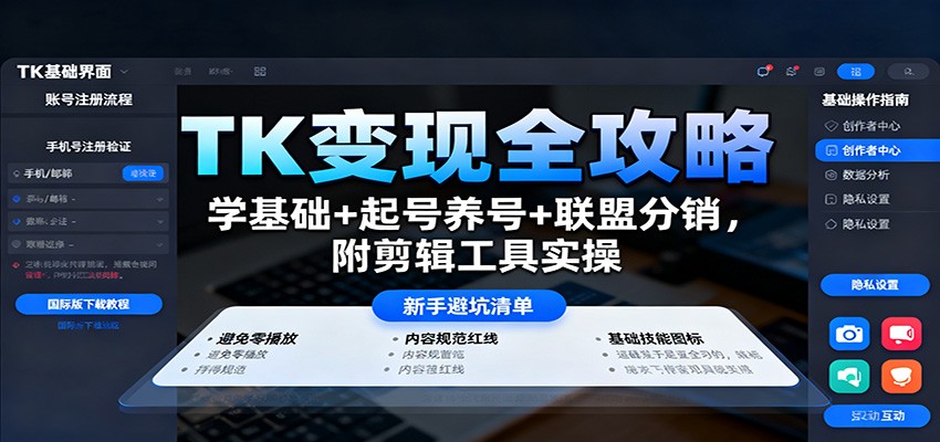 TK变现全攻略:学基础+起号养号+联盟分销,附剪辑工具实操-七七项目网