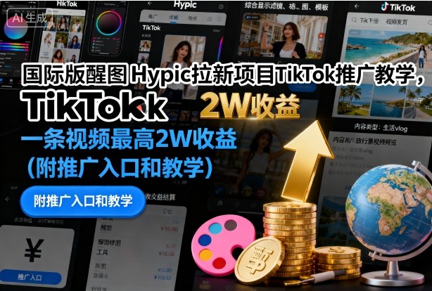国际版醒图Hypic拉新项目TikTok推广教学，一条视频最高2W收益(附推广入口和教学)-七七项目网