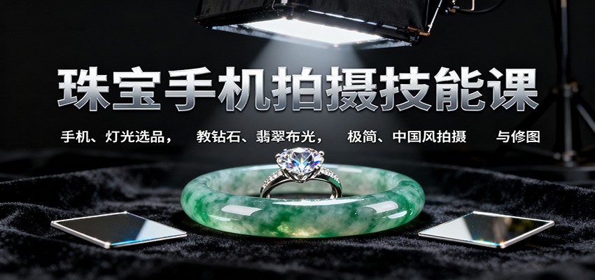 珠宝手机拍摄技能课:手机、 灯光选品，教钻石、翡翠布光，极简、中国风拍摄与修图-七七项目网