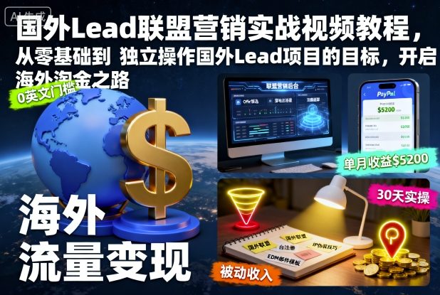 国外Lead联盟营销实战视频教程,从零基础到独立操作国外Lead项目的目标,开启海外淘金之路-七七项目网