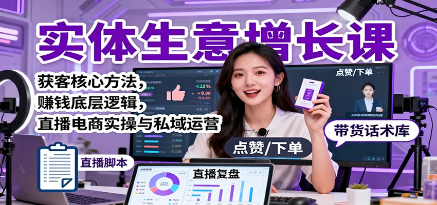 实体生意增长课：获客核心方法，赚钱底层逻辑，直播电商实操与私域运营-七七项目网