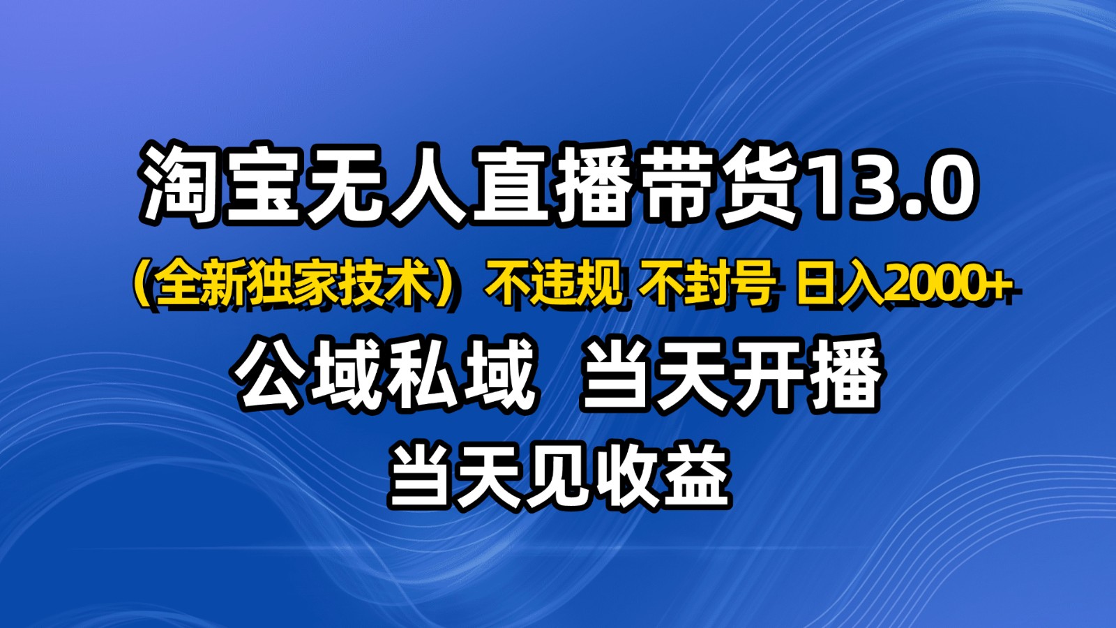 淘宝无人直播13.0，公域私域技术，不封号，不违规 布局下半年旺季赛道，日入2000+-七七项目网