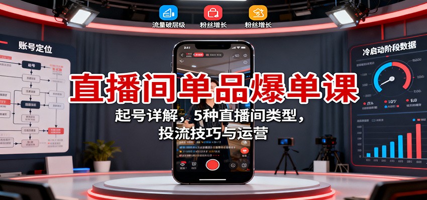 直播间单品爆单课：起号详解，5种直播间类型，投流技巧与运营-七七项目网