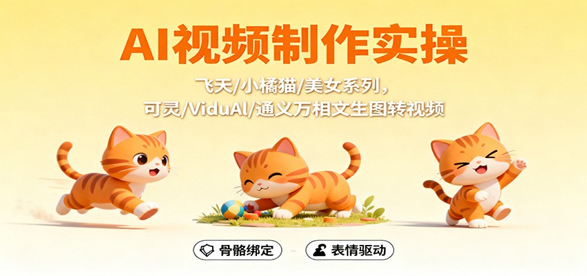 AI视频制作实操，飞天/小橘猫/美女系列，可灵/ViduAl/通义万相文生图转视频-七七项目网