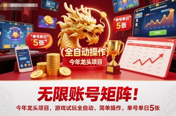 无限账号矩阵!今年龙头项目,游戏试玩全自动,简单操作,单号单日5张【揭秘】-七七项目网