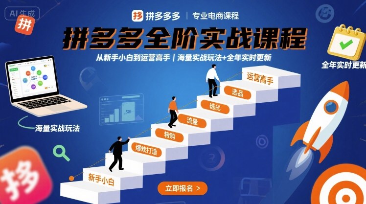 拼多多全阶实战课程,从新手小白到运营高手,海量实战玩法+全年实时更新【2025年10月更新】-七七项目网