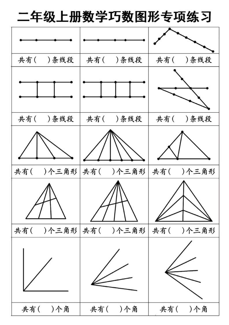 二上数学巧数图形专项练习+角的初步认识(10页)-七七项目网
