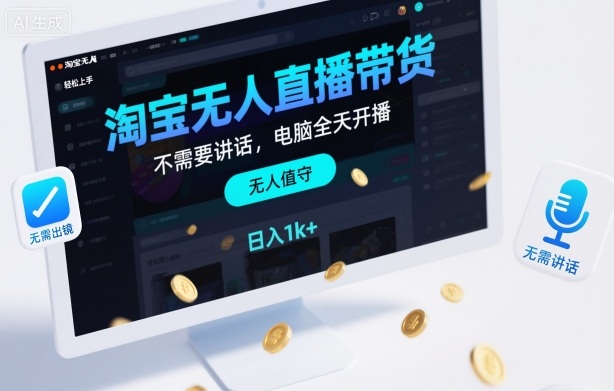 淘宝无人直播带货,不需要出镜,不需要讲话,电脑全天开播,轻松上手,日入1k+【揭秘】-七七项目网