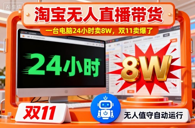 淘宝无人直播带货,一台电脑214小时卖8W,双11卖爆了【揭秘】-七七项目网