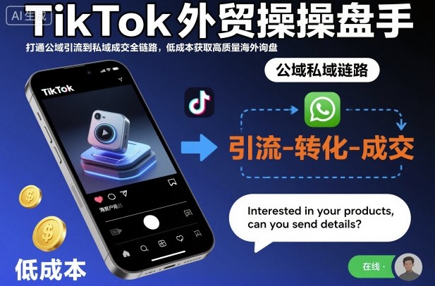 TikTok外贸操盘手，打通公域引流到私域成交全链路，低成本获取高质量海外询盘-七七项目网