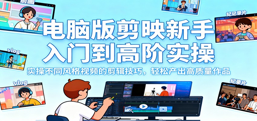 电脑版剪映新手入门到高阶实操,实操不同风格视频的剪辑技巧,轻松产出高质量作品-七七项目网