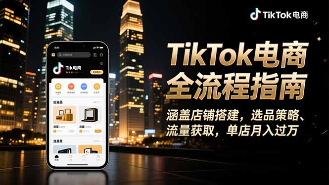 TikTok电商全流程指南，涵盖店铺搭建、选品策略、流量获取，单店月入过万-七七项目网
