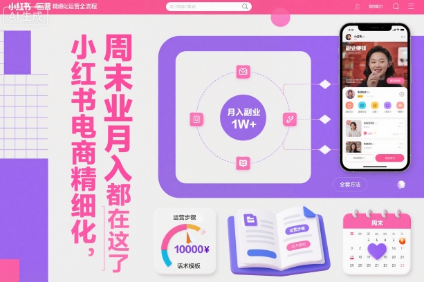 小红书电商精细化运营全流程，周末副业月入1W+，全套方法都在这了-七七项目网