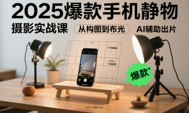 2025爆款手机静物摄影实战课，从构图到布光，不用贵设备，AI辅助出片-七七项目网