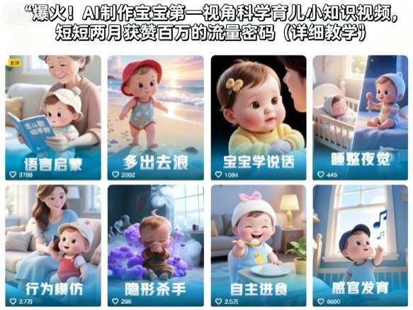 爆火！AI制作宝宝第一视角科学育儿小知识视频，短短两月获赞百万的流量密码(详细教学)-七七项目网