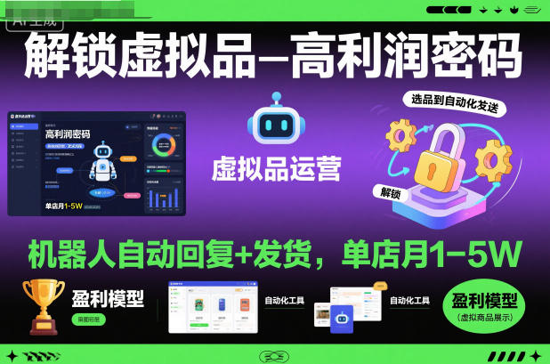 解锁虚拟品高利润密码：机器人自动回复+发货，单店月1-5W【揭秘】-七七项目网