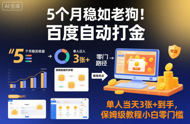 5个月稳如老狗！百度自动打金，单人当天3张+到手，保姆级教程小白零门槛【揭秘】-七七项目网