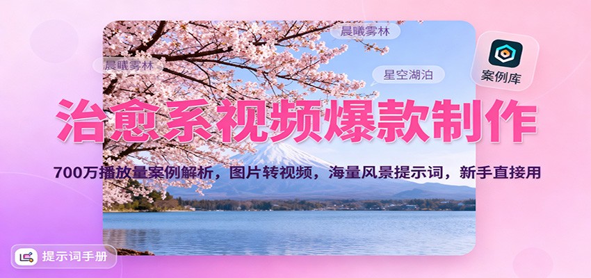 治愈系视频爆款制作,700万播放量案例解析,图片转视频,海量风景提示词,新手直接用-七七项目网