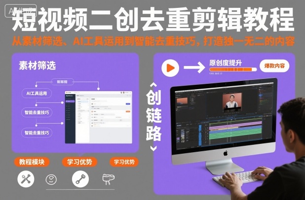短视频二创去重剪辑教程，从素材筛选、AI工具运用到智能去重技巧，打造独一无二的内容-七七项目网