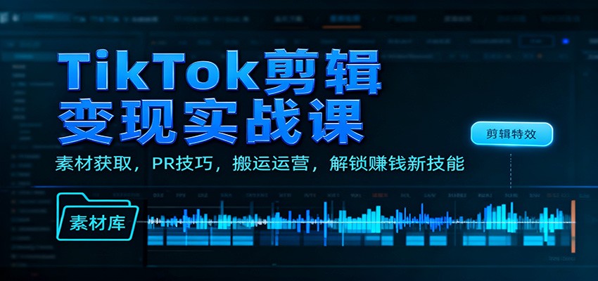 TikTok剪辑变现实战课：素材获取，PR技巧，搬运运营，解锁赚钱新技能-七七项目网
