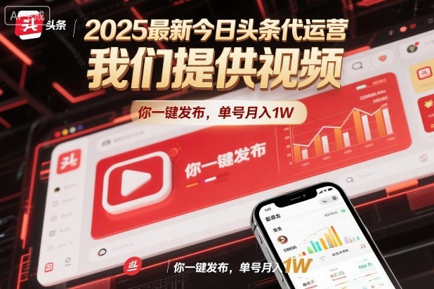 2025最新今日头条代运营，我们提供视频，你一键发布，单号月入1W【揭秘】-七七项目网