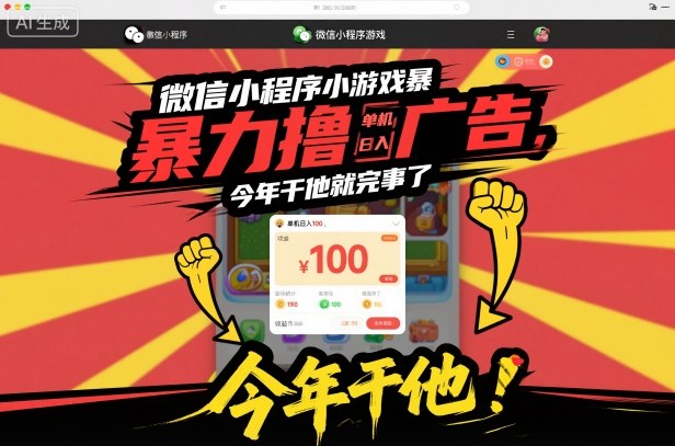 微信小程序小游戏暴力撸广告，单机日入100，今年干他就完事了-七七项目网