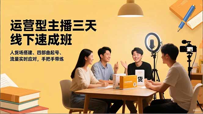 运营型主播三天线下班，人货场搭建,四部曲起号,流量实时应对，手把手带练-七七项目网