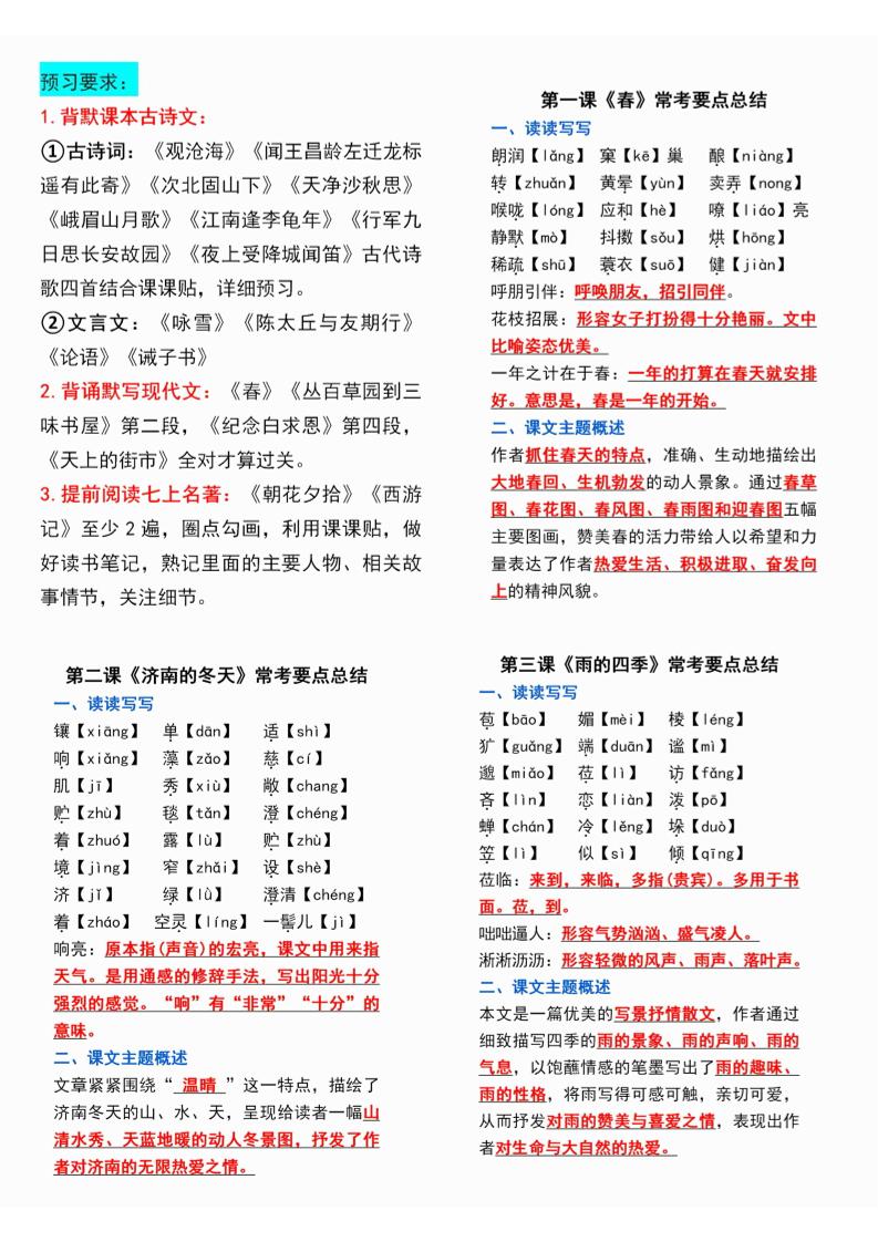 七年级上语文课课贴-七七项目网