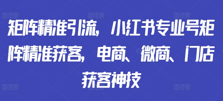 矩阵精准引流，小红书专业号矩阵精准获客，电商、微商、门店获客神技-七七项目网