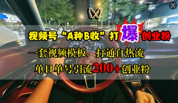 视频号“A种B收”打爆创业粉，一套视频模板打通自热流，单日单号引流200+创业粉-七七项目网