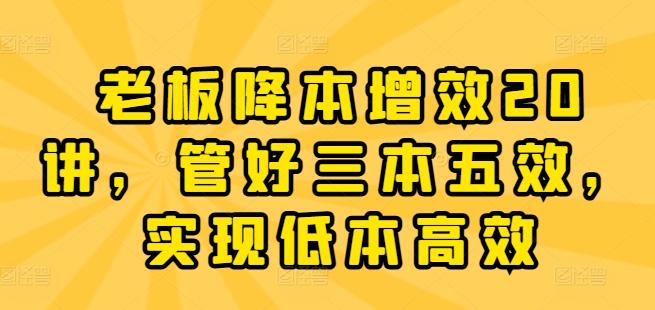 老板降本增效20讲，管好三本五效，实现低本高效-七七项目网