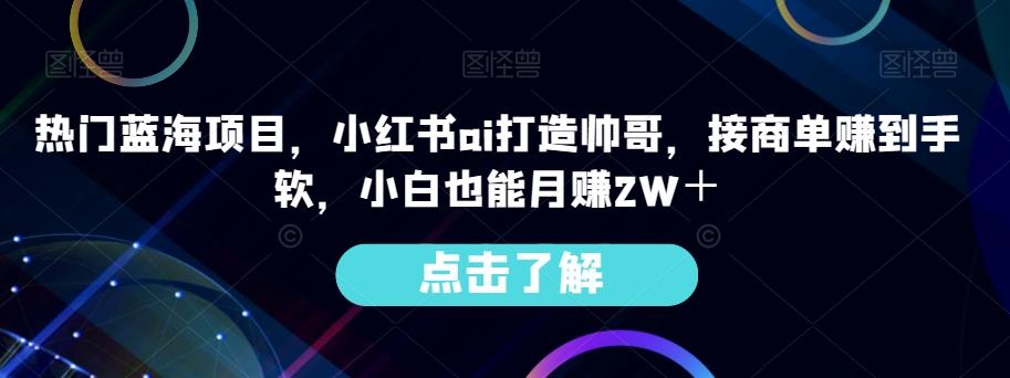 热门蓝海项目，小红书ai打造帅哥，接商单赚到手软，小白也能月赚2W＋-七七项目网
