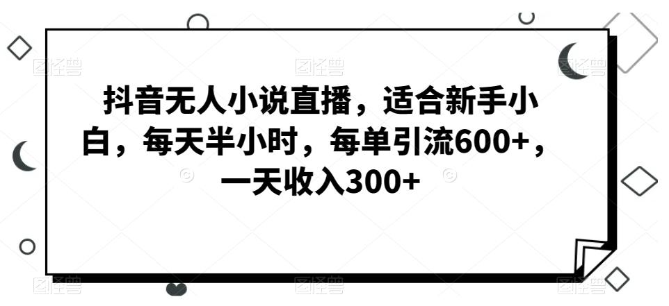 抖音无人小说直播，适合新手小白，每天半小时，每单引流600+，一天收入300+-七七项目网