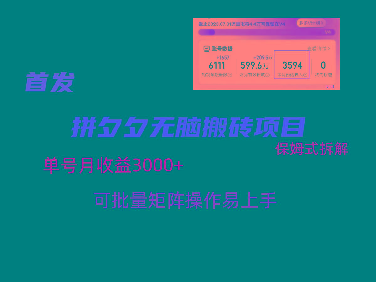拼夕夕无脑搬砖，单号稳定收益3000+，保姆式拆解-七七项目网