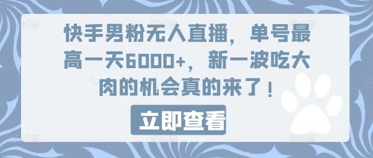 快手男粉无人直播，单号最高一天6000+，新一波吃大肉的机会真的来了-七七项目网