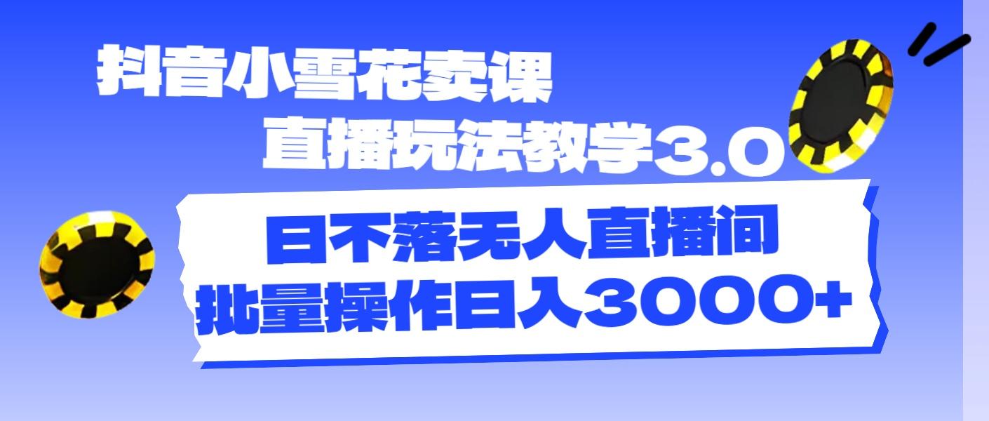 抖音小雪花卖课直播玩法教学3.0，日不落无人直播间，批量操作日入3000+-七七项目网