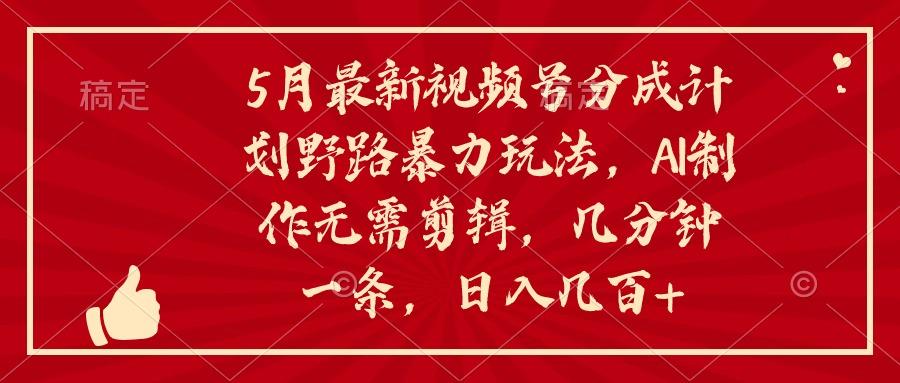 5月最新视频号分成计划野路暴力玩法，ai制作，无需剪辑。几分钟一条，…-七七项目网