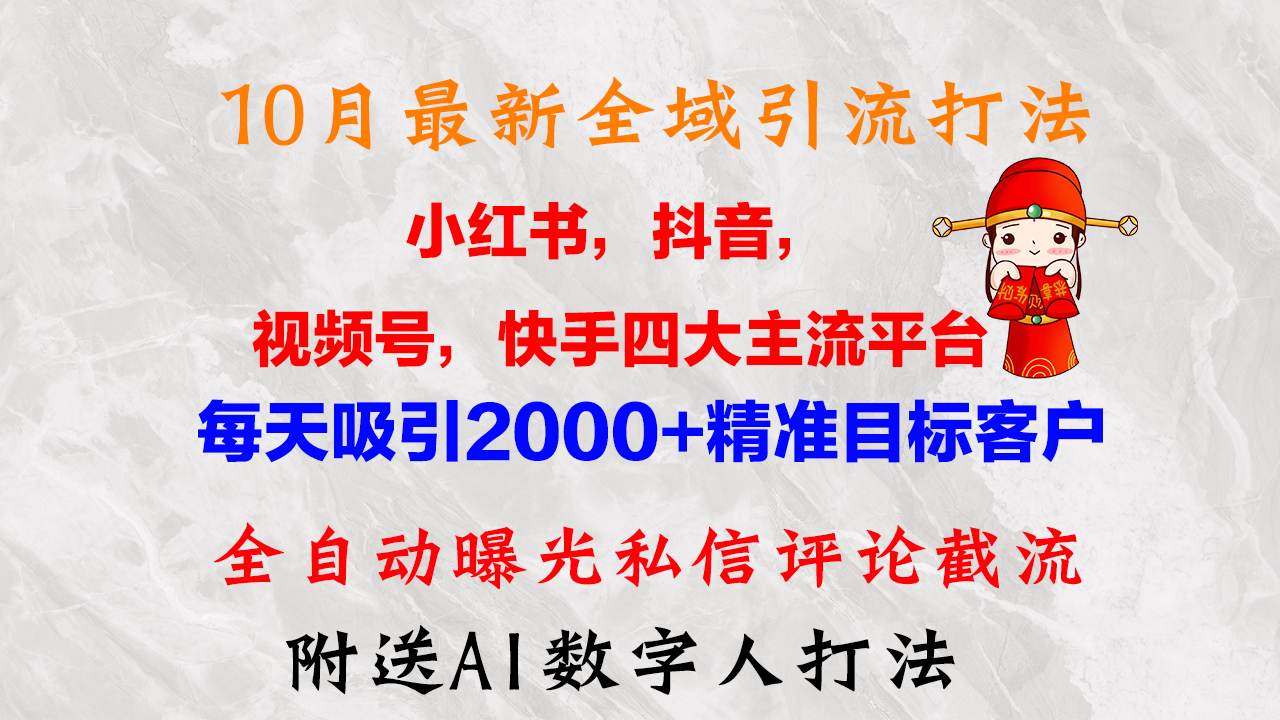 10月最新小红书，抖音，视频号，快手四大平台全域引流，，每天吸引2000…-七七项目网