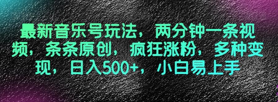 最新音乐号玩法，两分钟一条视频，条条原创，疯狂涨粉，多种变现，日入500+，小白易上手【揭秘】-七七项目网