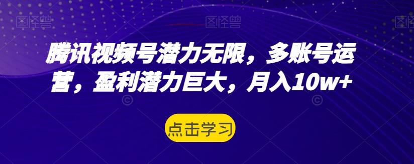 腾讯视频号潜力无限，多账号运营，盈利潜力巨大，月入10w+-七七项目网