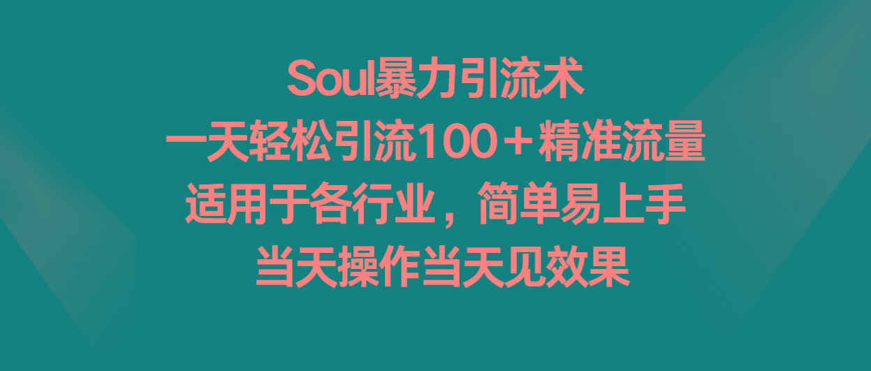 Soul暴力引流术，一天轻松引流100＋精准流量，适用于各行业，简单易上手！-七七项目网