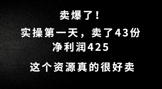 这个资源，需求很大，实操第一天卖了43份，净利润425【揭秘】-七七项目网