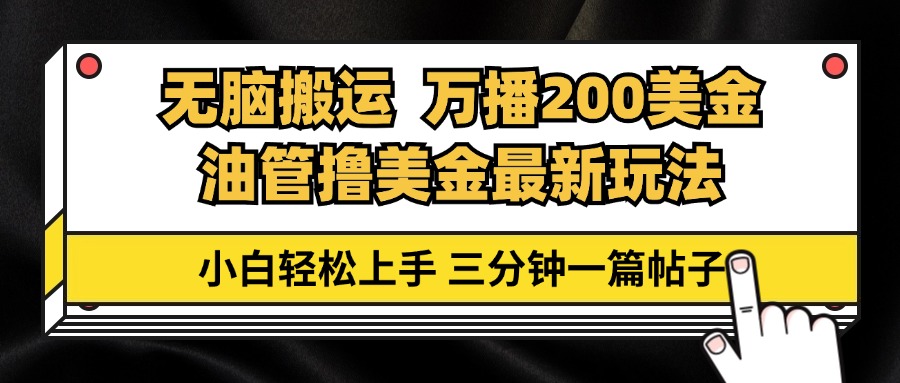 油管无脑搬运撸美金玩法教学，万播200刀，三分钟一篇帖子，小白轻松上手-七七项目网