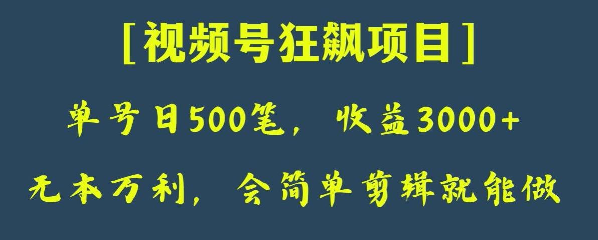 日收款500笔，纯利润3000+，视频号狂飙项目，会简单剪辑就能做【揭秘】-七七项目网
