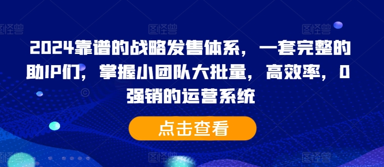 2024靠谱的战略发售体系，一套完整的助IP们，掌握小团队大批量，高效率，0 强销的运营系统-七七项目网