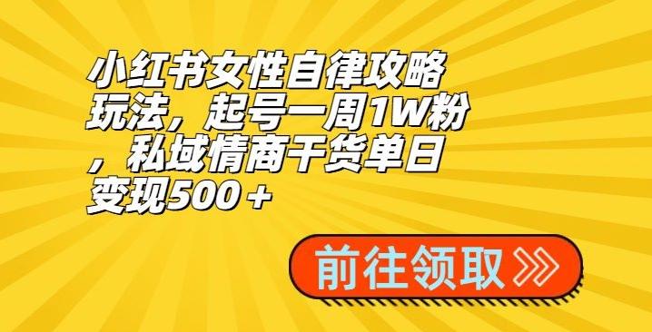小红书女性自律攻略玩法，起号一周1W粉，私域情商干货单日变现500＋-七七项目网