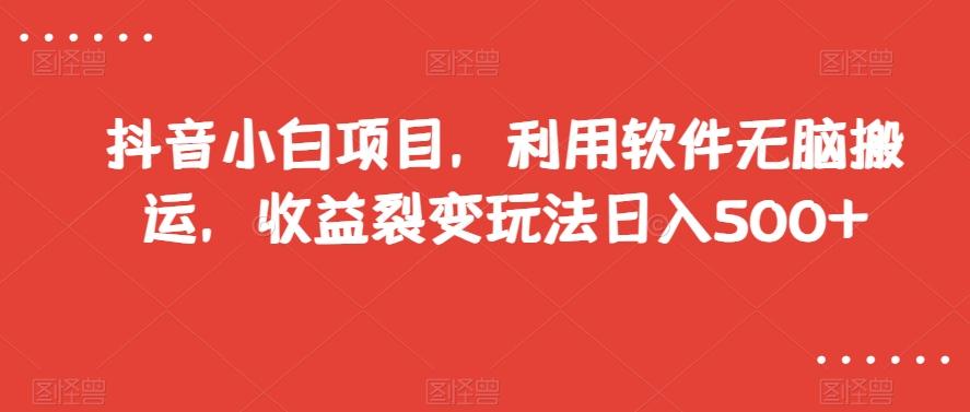 抖音小白项目，利用软件无脑搬运，收益裂变玩法日入500+【揭秘】-七七项目网